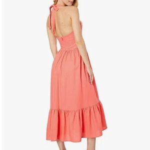 Bardot Linen Coral Halter Neck Midi Dress